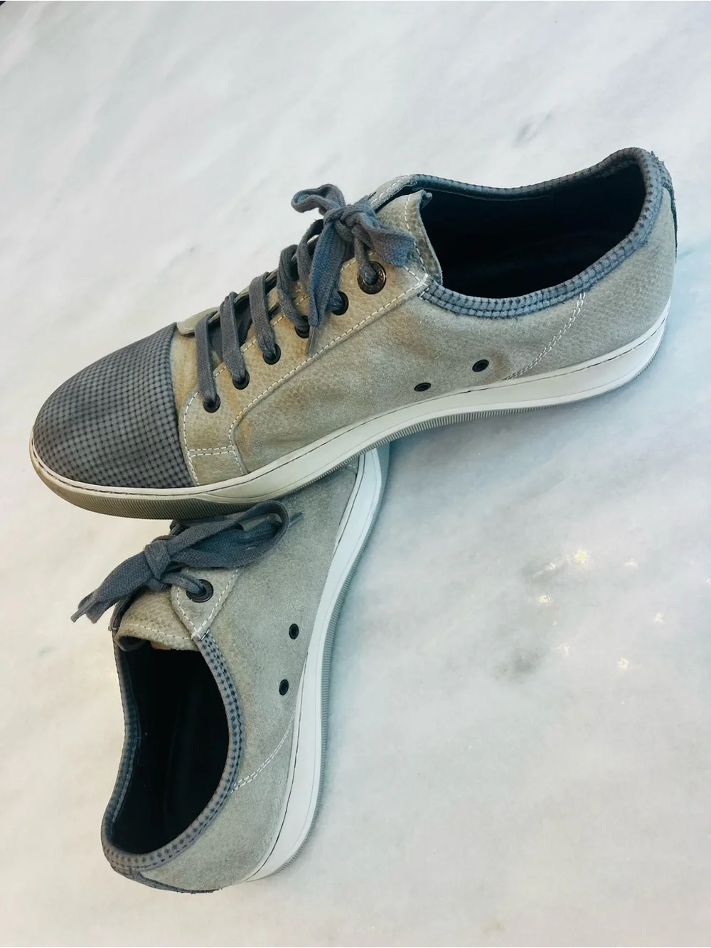 Lanvin DBB1 Men's Low-Top Suede Sneakers Taupe Gray size 11